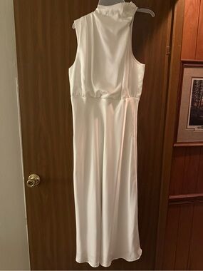 Lulus White Satin Mock Neck Midi Dress Size Large White Cocktail Dress